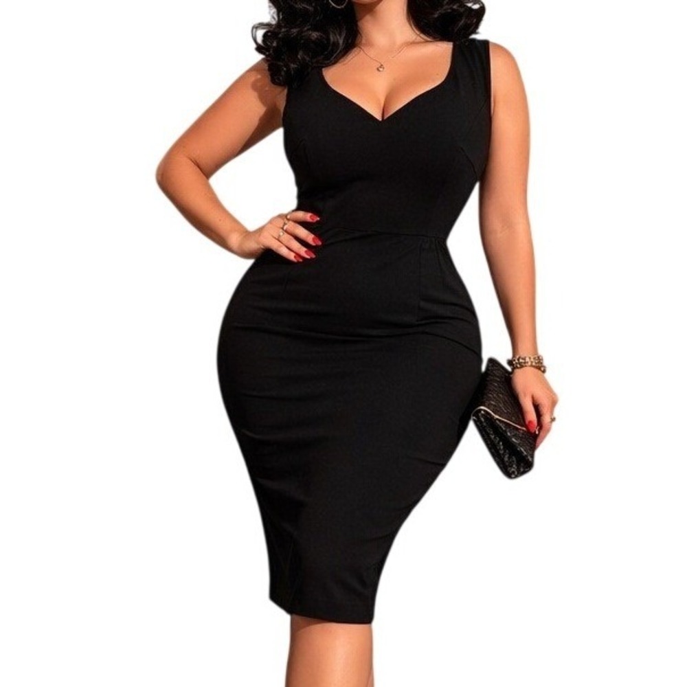 Tatyana Black Wiggle Dress XL Retro Pin Up Rockabilly Bombshell‎ LBD